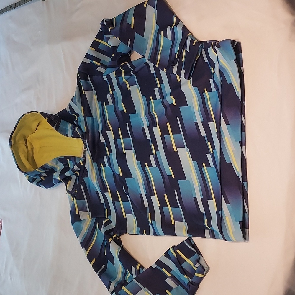 Highland Outfitters Boys Blue Yellow Hooded Shirt / Jacket Size 5/6 Slanted Blok